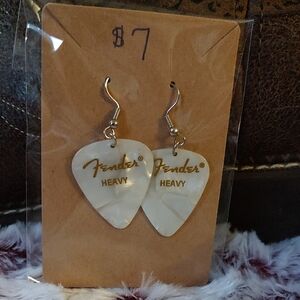 Fender White Guitar Pick Earrings